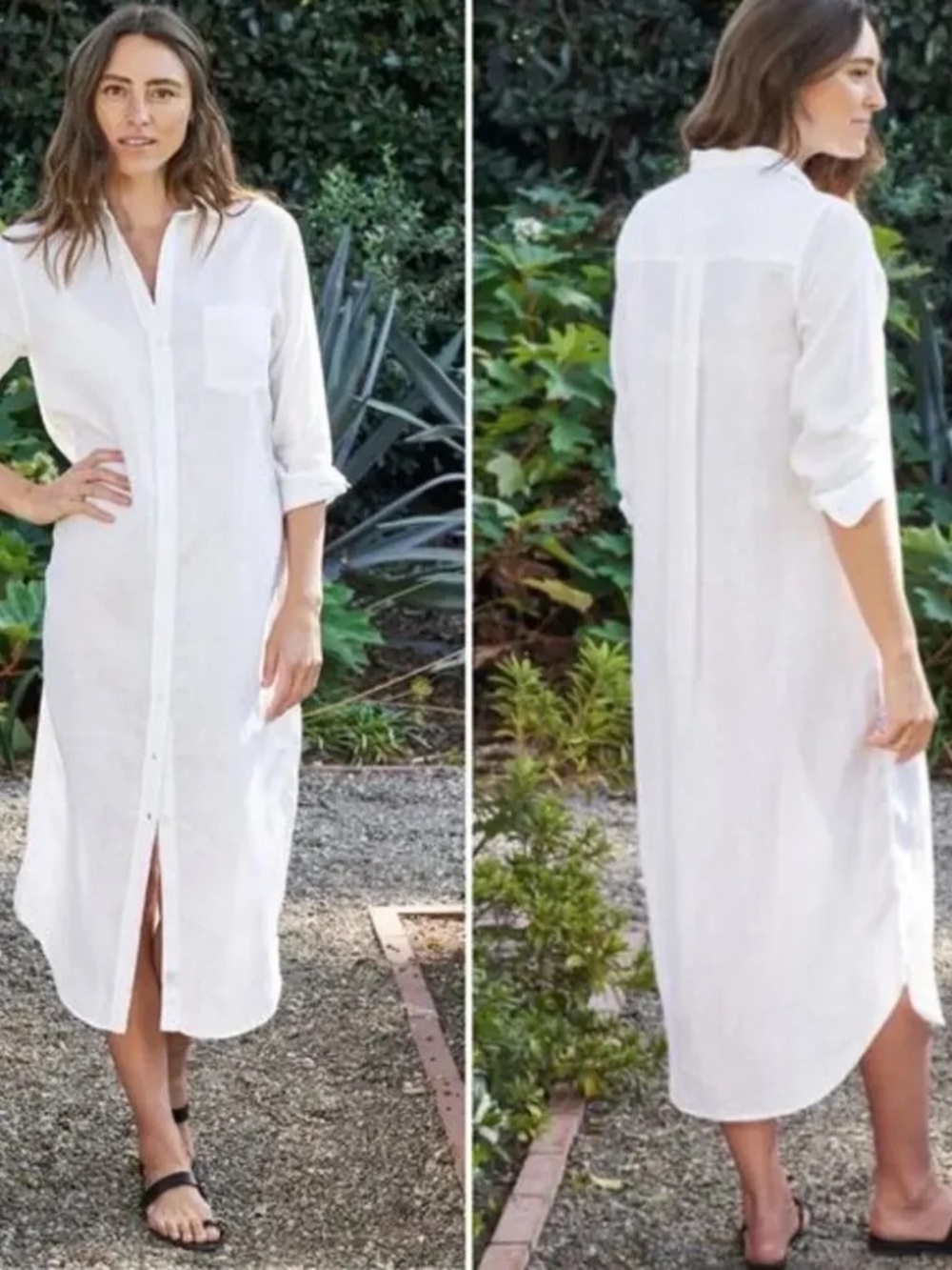 Frank and Eileen RORY Maxi Linen Shirtdress White L